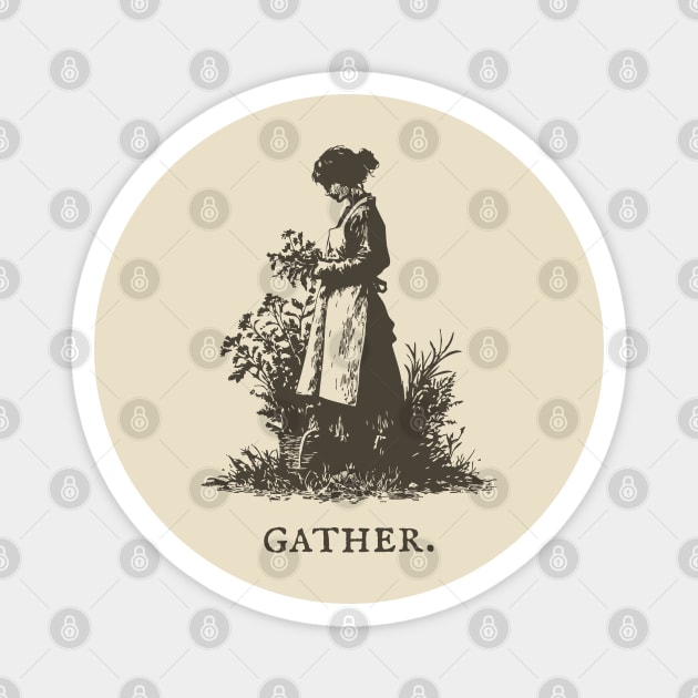 Gather Flowers in an Apron Vintage Illustration Magnet by TuncGK